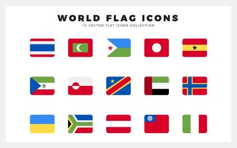 15 World Flags Rounded Square. icons Pack. vector illustration. Stock Illustration