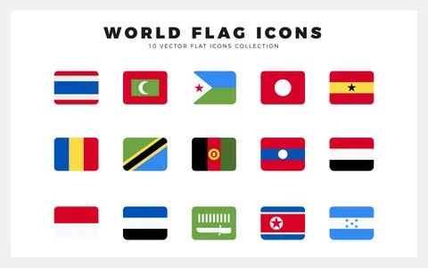 15 World Flags Rounded Square. icons Pack. vector illustration. Stock Illustration