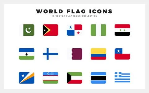 15 World Flags Rounded Square. icons Pack. vector illustration. Stock Illustration