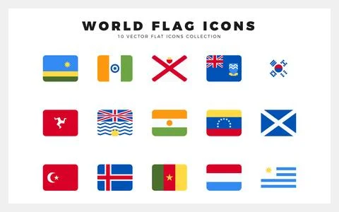 15 World Flags Rounded Square. icons Pack. vector illustration. Stock Illustration