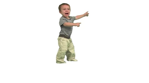 1.5 year old crying. Day clothes. White background. Standing Stock Footage 49864413