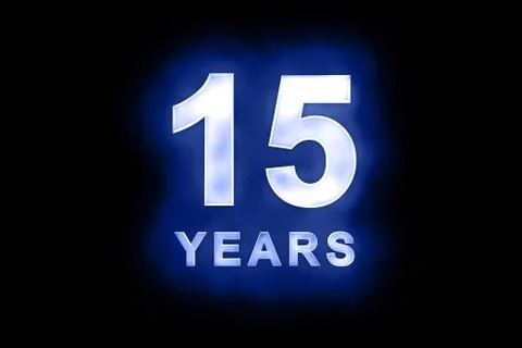 15 years in glowing white numbers on blue Stock Illustration