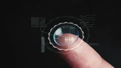 Contact lens on fingertip with digital biometric implants to scan ocular