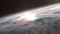 Meteor Asteroid entering earth Atmosphere over the clouds