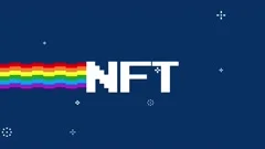 NFT - Non fungible token pixel animation with rainbow and stars