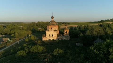 1538 Cerkov The sun's Rays Hit the wall of the Church. Air view Stock Footage 110770750