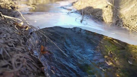 冰冻的河面在冬天融化和流动 Stock Footage 154749536