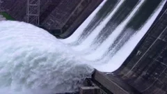 Huge wave close-up, water flow. waterfall, Hydroelectric power. ecology and