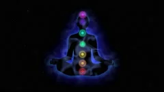 Human Covered with Energy and Aura in Meditation and Glowing Chakras