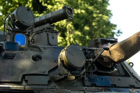Close-up of the armored turret of a military tank.Military concept ...