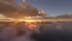 Fast Forward fly through clouds over the ocean. Cloud Timelapse