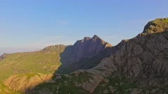 Cinematic aerial flight on a clear spring morning over Mount Snowden and