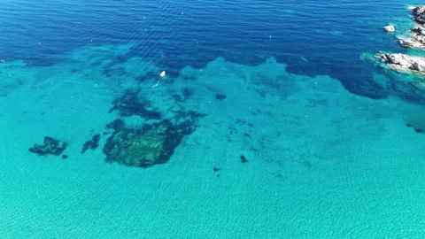 159-Top-Down Drone View of Turquoise Mediterranean Sea with Depth Variations Stock Footage 334365195