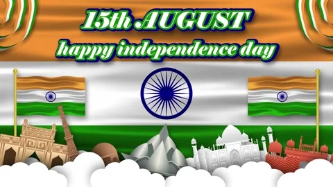 15th august and happy independence greetings animation Stock Footage 312821818