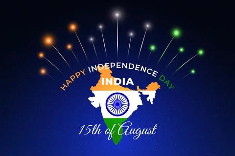 15th of august, india independence day, Indian colorful fireworks flag night sky Stock Illustration