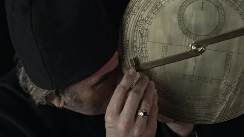 15th Century Astronomer using an Astrolabe #6 (grd) Stock Footage 170941257
