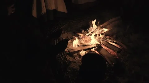15th householders keeping warm around a central fire place #2 Stock Footage 320545384