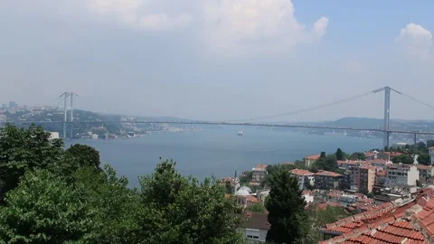 15th July Martyrs Bridge (15 Temmuz Sehitler Koprusu) over rooftop. Stock Footage