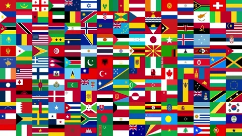 15x12 grid pattern of different world country flags creating a mosaic of Stock Footage 321548969
