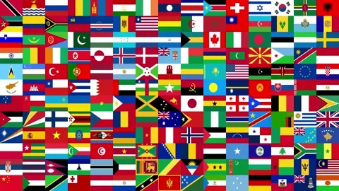 15x12 grid pattern of different world country flags creating a mosaic of Stock Footage 321548985
