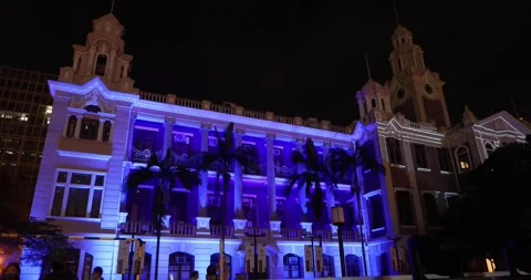 16 3 2022 digital light and laser shows in Main building of university of Hon Stock Footage 172012587