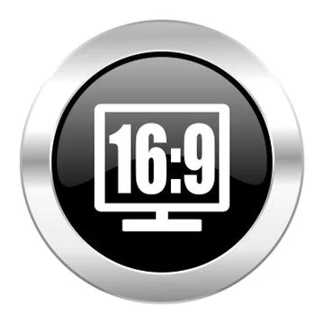 16 9 display black circle glossy chrome icon isolated. Stock Illustration