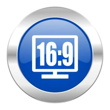 16 9 display blue circle chrome web icon isolated. Illustration