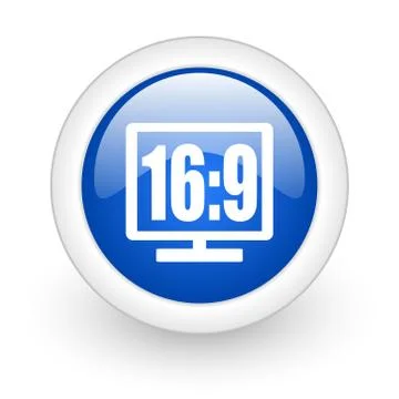16 9 display blue glossy icon on white background. Stock Illustration