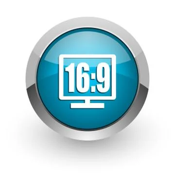16 9 display blue silver metallic chrome border web and mobile phone icon on  Stock Illustration