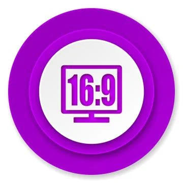 16 9 display icon, violet button. Stock Illustration