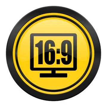 16 9 display icon, yellow logo. Illustration