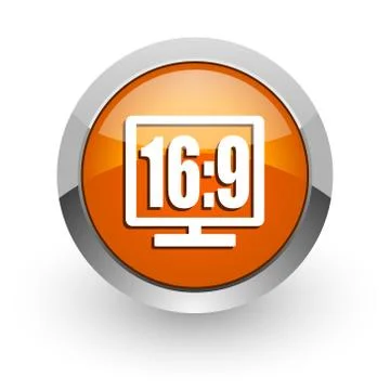 16 9 display orange glossy web icon Stock Illustration