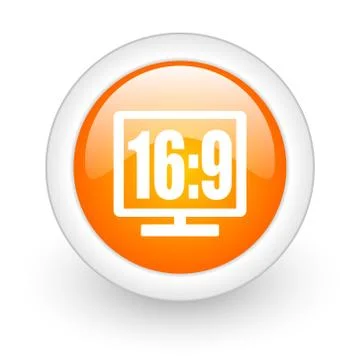 16 9 display orange glossy web icon on white background. Stock Illustration