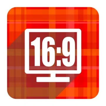 16 9 display red flat icon isolated. Ilustración de archivo