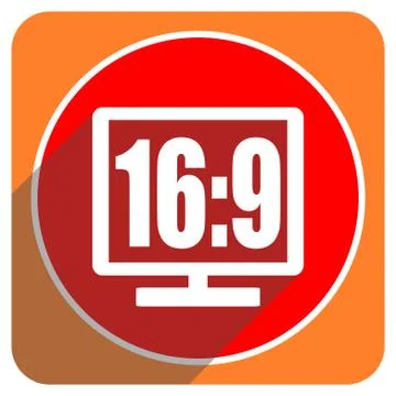 16 9 display red flat icon isolated. Illustration