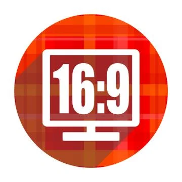 16 9 display red flat icon isolated. Illustrazione stock