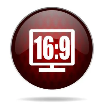 16 9 display red glossy web icon on white background. 库存插图