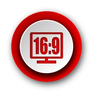 16 9 display red modern web icon on white background. Ilustración de archivo
