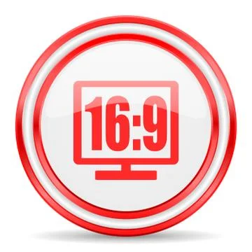 16 9 display red white glossy web icon Stock Illustration