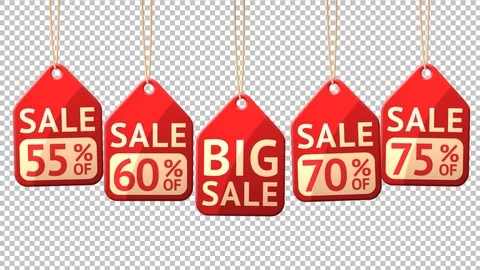 16 Animated Discount Tags on the Ropes After Effects stock