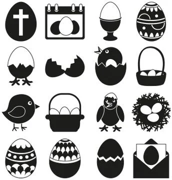 16 black and white easter elements set 库存插图