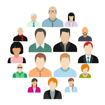 16 characters flat icons set Stock Illustration