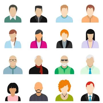 16 characters flat icons set Stock Illustration