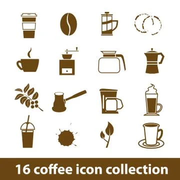 16 coffee icon collection Stock Illustration