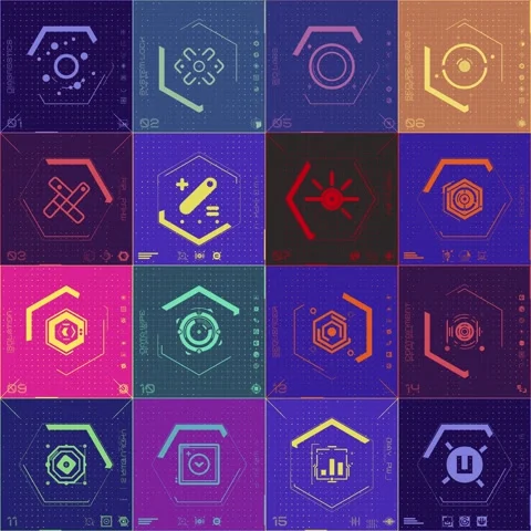 16 Colour Grid Icon Panel 01 Stock Footage 294040370