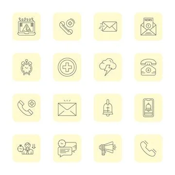 16 Editable Vector Icons themed around Urgent in 128x128 Thin Outline format Stock Illustration