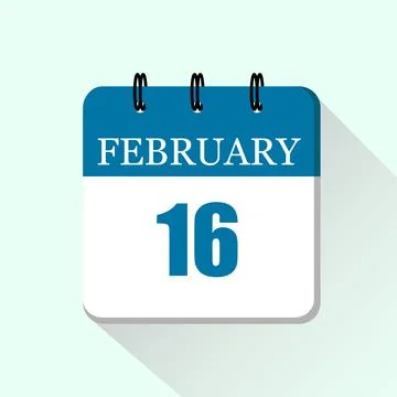 16 February Vector flat daily calendar icon. Date and month. Stock Illustration