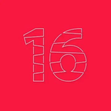 16 font, linear stroke number. Modern trendy, creative style design. For logo Stock Illustration