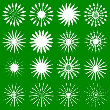 16 geometric radial elements - Various radiating symbols Stock Illustration