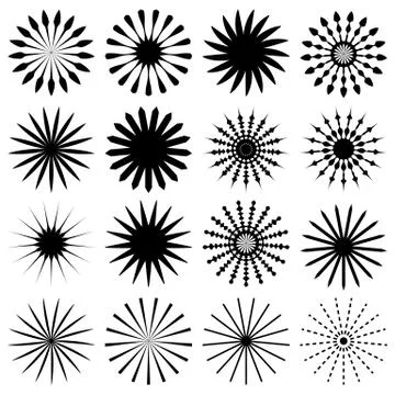 16 geometric radial elements - Various radiating symbols Stockillustratie